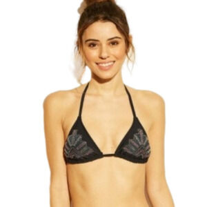 𝅺xhilaration Bikini Swim Top Beaded Triangle Black